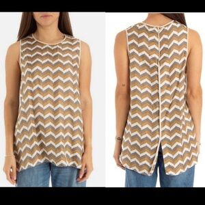 🥑New RAG & BONE Aster tank 100% silk chevron print sleeveless blouse tan XS